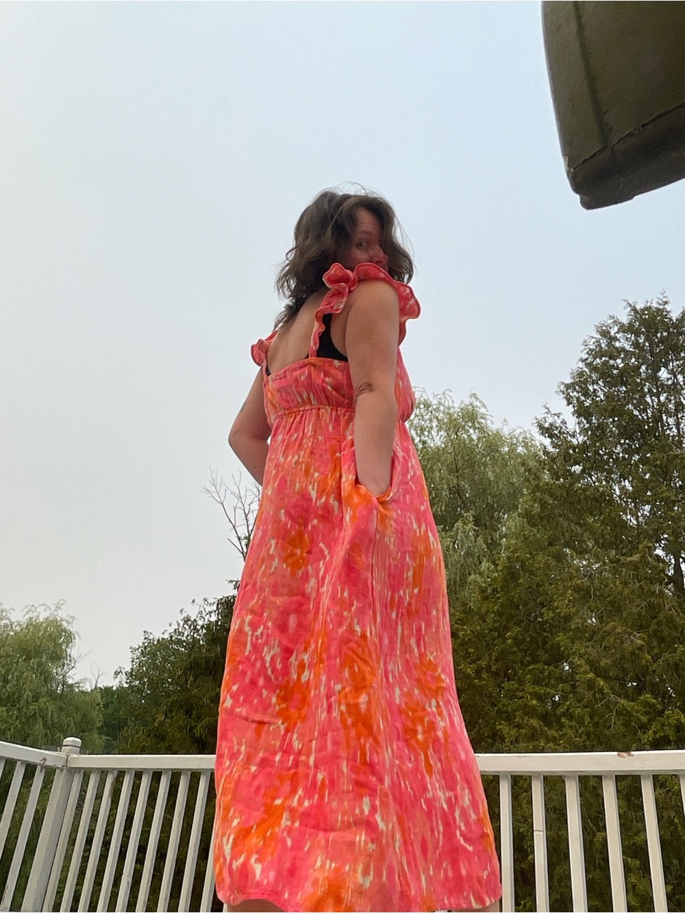 Time and Tru Pink Orange Floral Maxi Dress Adjustable Straps Pockets 8-10 cotton - Picture 8 of 11